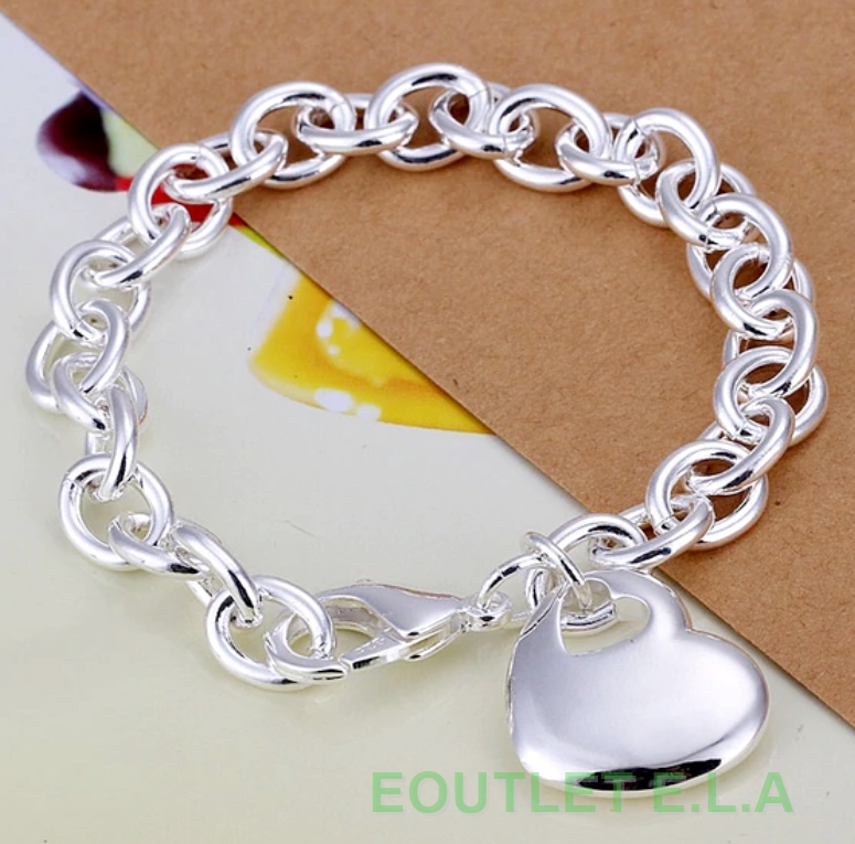 21x19mm HEART CHARM SILVER BRACELET-20.5cm
